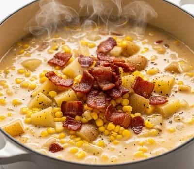 13. Creamy Potato Corn Chowder with Bacon Bits