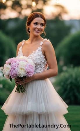13. Spaghetti Strap Layered Tulle Dress with Floral Applique