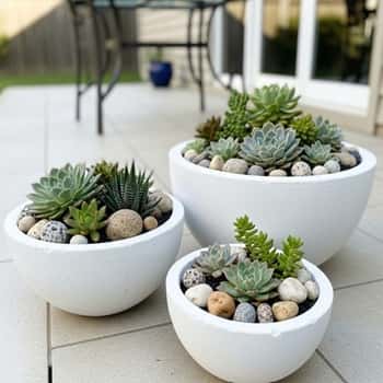 14. DIY White Concrete Bowl Planters