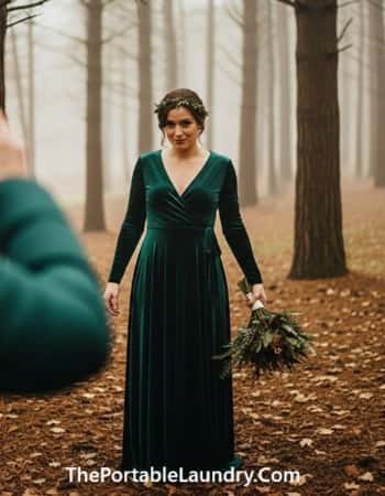 14. Dark Emerald Green Velvet Wrap Gown