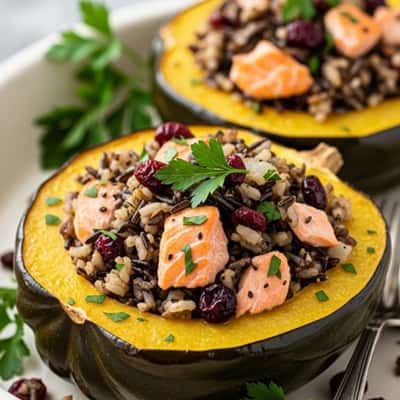 14. Salmon and Wild Rice Stuffed Acorn Squash