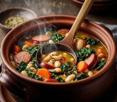 2. Slow Simmered White Bean & Kale Soup with Smoked Sausage