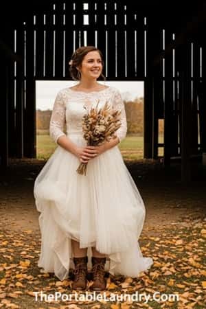 2. The Rustic Lace + Tulle Combo (With Boots)