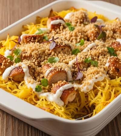 3. Baked Spaghetti Squash Alfredo with Chicken & Cottage Cheese