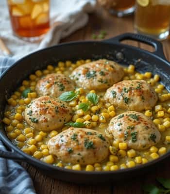 3. One-Pan Creamy Pesto Chicken with Corn
