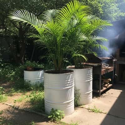 3. Recycled Drum Planters Painted White