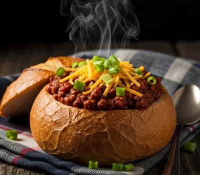 3. Savory Sourdough Bread Bowl Chili
