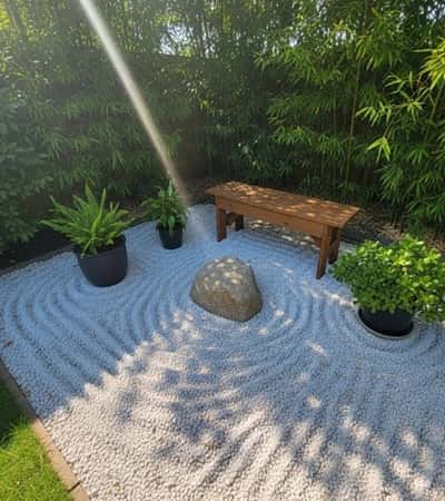 3. Zen Meditation Nook with White Gravel Base