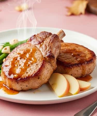 4. Apple Cider Glazed Pork Chops with Garlic Green Beans