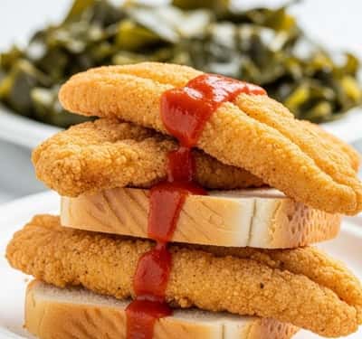 4. Fried Catfish with Hot Sauce and White Bread
