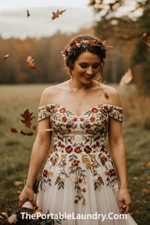 4. Off-Shoulder Floral Embroidery in Earthy Neutrals