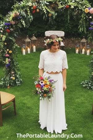 4. Two-Piece Lace Crop Top and Flowy Skirt Combo