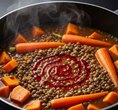5. Hearty Lentil & Sweet Potato Stew with Paprika Oil