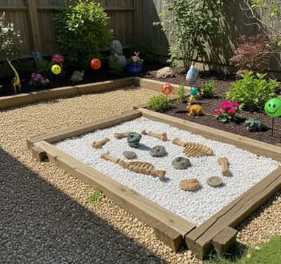 5. Kid-Friendly Dino Fossil Pit with White Stones