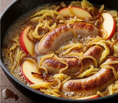 6. Beer-Braised Bratwurst with Cabbage & Apples