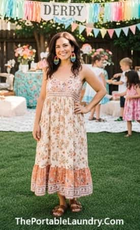 6. Boho-Inspired Sundress + Beaded Earrings + Sandals