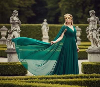 6. Emerald Green Gown with Cape Overlay