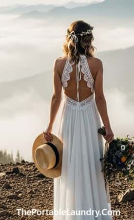 6. Halter Neck Gown with Low Back and Scalloped Lace Edges