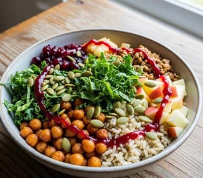 6. Harvest Rice Bowl with Roasted Chickpeas & Cranberry Dressing