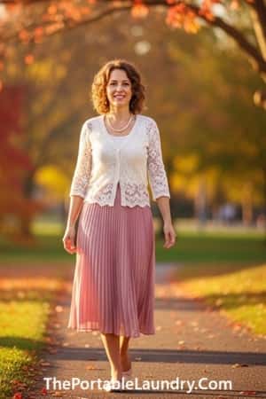 6. Lace Trim Cardigan Over Pleated Midi Skirt