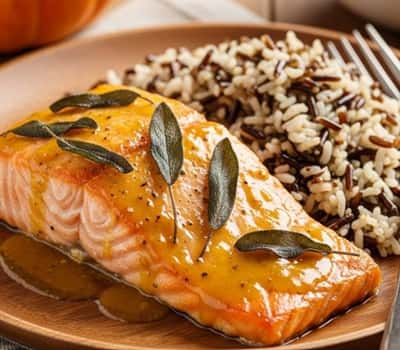 6. Pumpkin-Maple Glazed Salmon with Crispy Sage