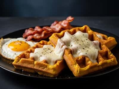 6. Sourdough Discard Pumpkin Waffles with Cracked Pepper & Parmesan