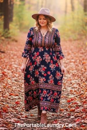 7. Boho Floral Maxi with Wool Fedora