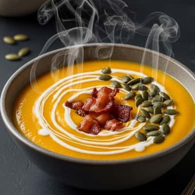 7. Butternut Squash Soup with Coconut Cream & Bacon Bits