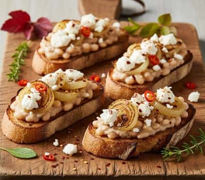 7. Caramelized Onion & White Bean Protein Toasts