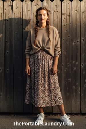 7. Cottagecore Midi Skirt With Knits