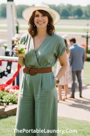 8. Flowy Jumpsuit + Statement Belt + Simple Derby Hat