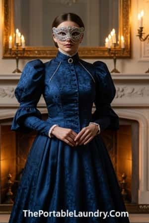 8. Victorian-Inspired High Collar Dress with Puff Sleeves