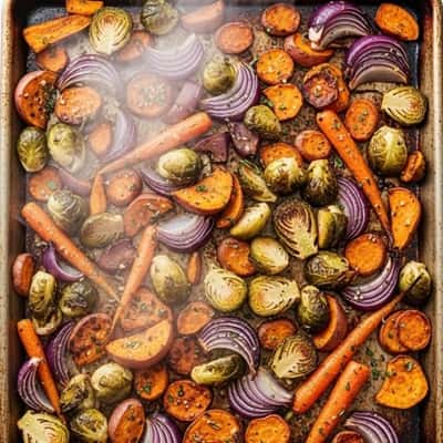 9. Autumn Sheet Pan Veggies with Garlic Herb Butter