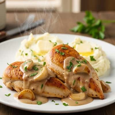 9. Chicken with Roasted Garlic Cream Sauce