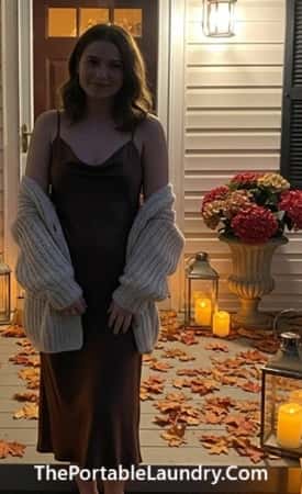 9. Chocolate Brown Slip Dress with Chunky Cardigan