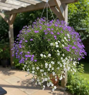 9. Hanging Baskets with Cascading Purple Lobelia and White Bacopa
