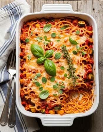 Easy Pasta Bake for Summer Bank Holiday Dinner-served