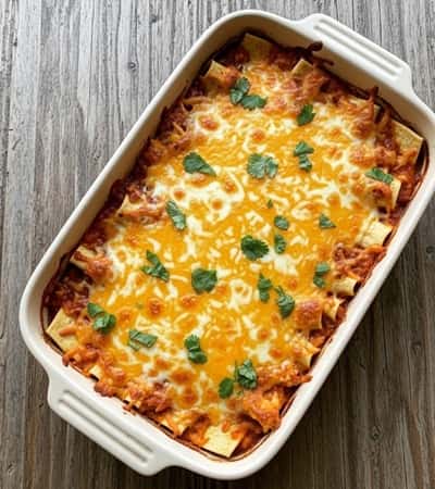 Ultimate Sour Cream Chicken Enchilada Bake - completed