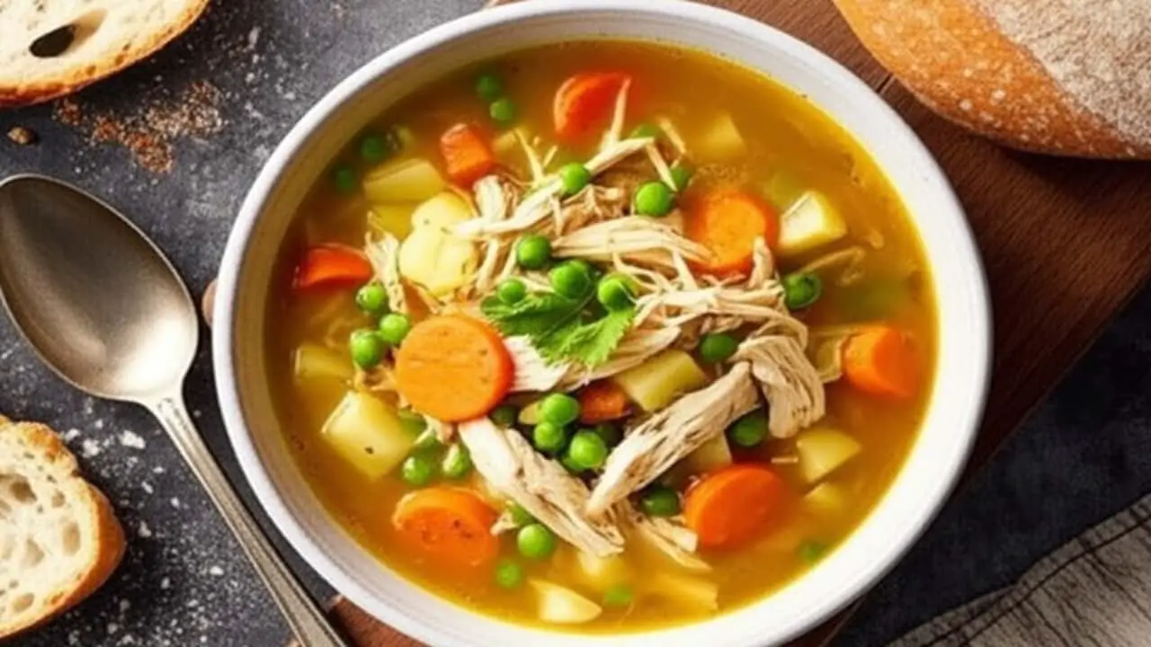 Winter soup recipe idea - Rustic Chicken Veggie Soup - featured