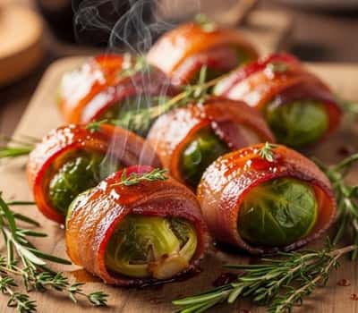 1. Bourbon-Glazed Bacon-Wrapped Brussels Sprouts Bombs