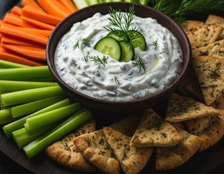 1. Greek Yogurt Tzatziki Dip with Veggie Sticks