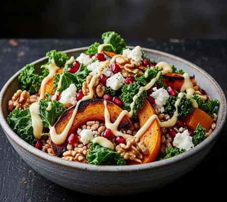1. Roasted Butternut Squash & Farro Bowl with Lemon-Tahini Drizzle