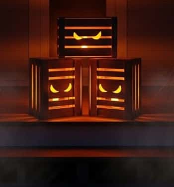 1. Stacked Crates with Creepy Eyes