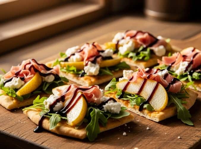 10. Spiced Pear and Prosciutto Flatbread with Arugula
