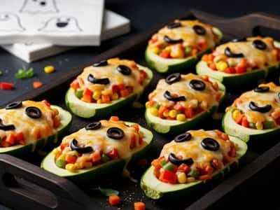 11. Haunted Veggie Stuffed Zucchini Boats