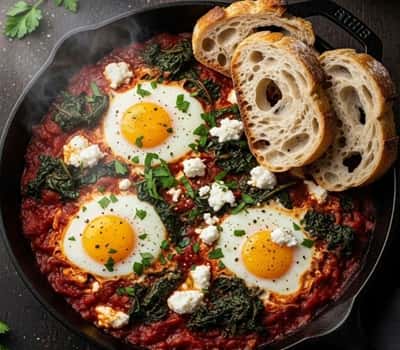 11. Shakshuka with Fall Greens & Crumbled Feta