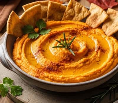 11. Smoky Chipotle Sweet Potato Hummus with Cinnamon Pita Chips