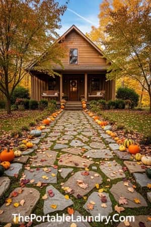 13. Brick or Stone Path with Fallen Leaves
