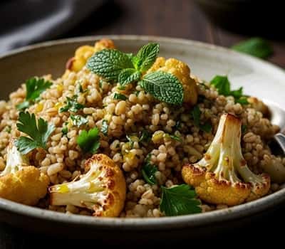 14. Bulgur Pilaf with Roasted Cauliflower & Lemon-Herb Oil