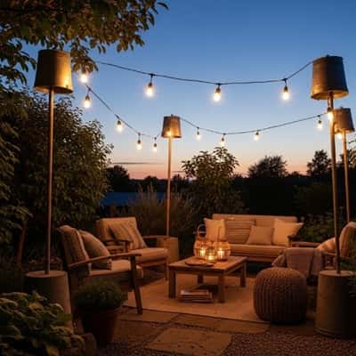 2. DIY String Light Poles in Buckets